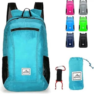 Mochila de caminhada, ultraleve de 20 L, impermeável, dobrável, esportiva, leve, impermeável, adequada para piquenique e acampamento ao ar livre, Cor Azul