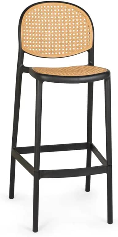 Banqueta Alta com Encosto Roma em Polipropileno - Preto