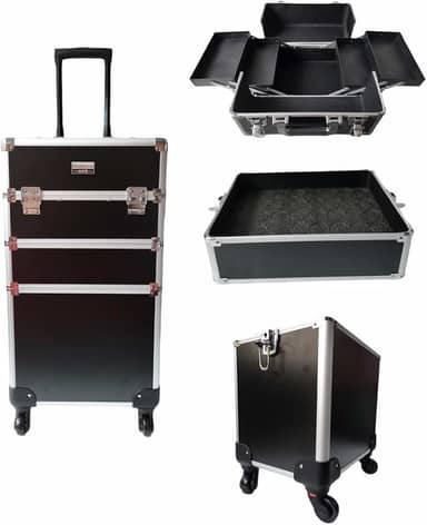 Maleta de Maquiagem Profissional Com Divisórias e Rodinha 3 Andar