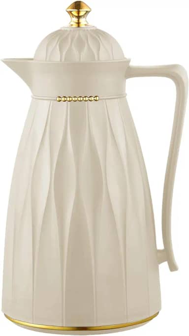 Garrafa Térmica Khadija 1L Off White com Dourado – Conservação de Temperatura e Design Sofisticado
