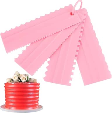 Kit 4 Espátulas Decorativas para Bolos – Texturas e Acabamento Profissional, Plástico Resistente, Leve e Fácil de Usar, Ideal para Confeitaria e Chantilly| Rosa