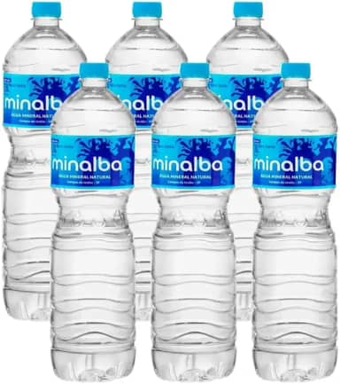 Água Mineral Natural Sem Gás Minalbaª, 1,5L, Pack com 6 Und