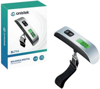 Balança Digital Portátil Para Mala Até 50Kg Com Gancho Suspensão - Visor LCD Iluminado com Unidades Kg Lb Oz
