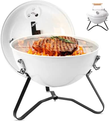 Churrasqueira Esmaltada, Churrasqueira Americana, Forno A Carvão com Termômetro, Forno Redondo A Carvão, Uso Doméstico E Camping, Grelhador Portátil, Churrasqueira A Carvão, Cor: Cinza Prateado