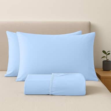 Jogo de Lençol Queen 100% Algodão Percal - 3 Peças - 200 Fios - Toque de Lençol de Hotel Macio - (Queen, Azul Claro)