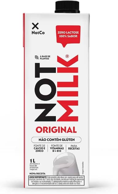Bebida Vegetal NotCo NotMilk Original 1L, Feito com Ingredientes 100% Vegetais, Sabor Leite Integral, Sem Lactose, Sem Glúten, Ideal para Receitas, Plant-Based, Vegano, Vegetariano.