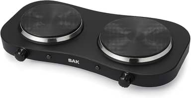 BAK Fogão Elétrico Portátil, 2 Bocas, 2500W, 5 Níveis de Temperatura, Mesa, Antiaderente, 110V, Preto