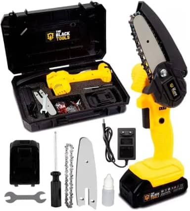 Motosserra Mini BTS-100 Bateria Recarregável 21v The Black Tools Cor Amarelo