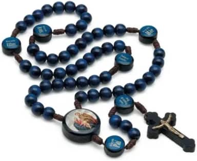 Terço Madeira Azul Cordão 8mm Eu Rezo pela minha família