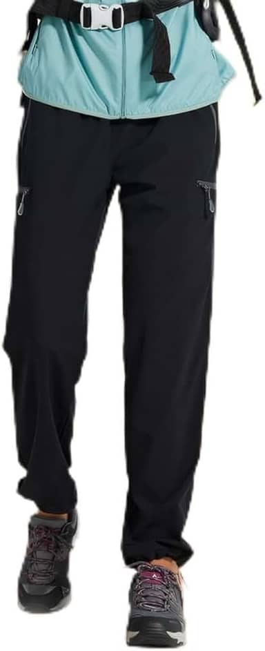 Calça cargo feminina leve de secagem rápida para viagem ao ar livre, bolsos com zíper, resistente à água