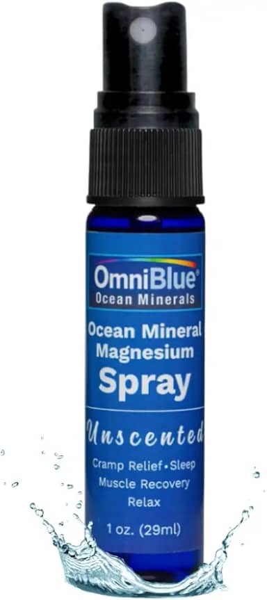 OmniBlue Magnésio & Ocean Trace Mineral Spray – Minerais iônicos e biodisponíveis – Alívio para dor, cãibras, articulações e sono – Spray absorve rápido, sem picadas - Feito nos EUA - Tamanho de