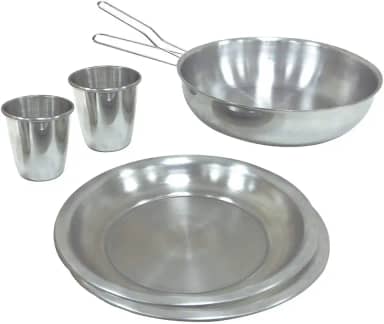 Nautika, Kit de Cozinha De Camping Gourmet Com 6 Peças, 2 copos, 2 pratos, 1 frigideira e 1 pegador universal removível, Compacto Em Alumínio