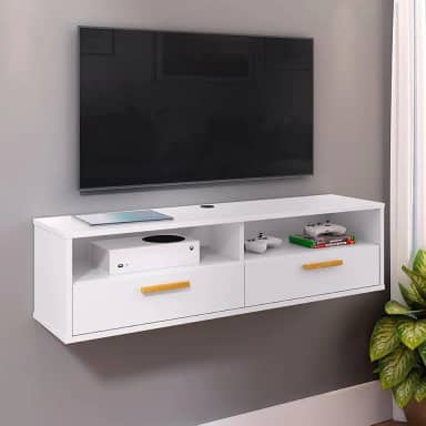 Bancada com pés 1.20 ou 1.10-2 Portas Moderno Parede TV Até 50Pol Quarto Sala (Copa suspenso branco)