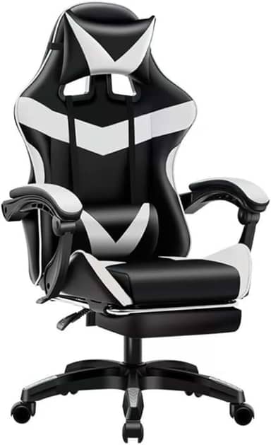 Poltrona Gamer Ergonomica com Apoio para os Pés, Base Giratória e Estofado Profissional, Ideal para Escritório e Jogos (preto e branco)