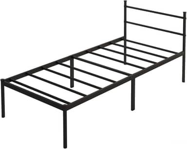 Cama de Solteiro Padrão (88x188) com Cabeceira de Ferro Integrada, Base Metálica Reforçada, Design Minimalista, 30cm de Espaço de Armazenamento, Suporte Silencioso, Cor Preto.