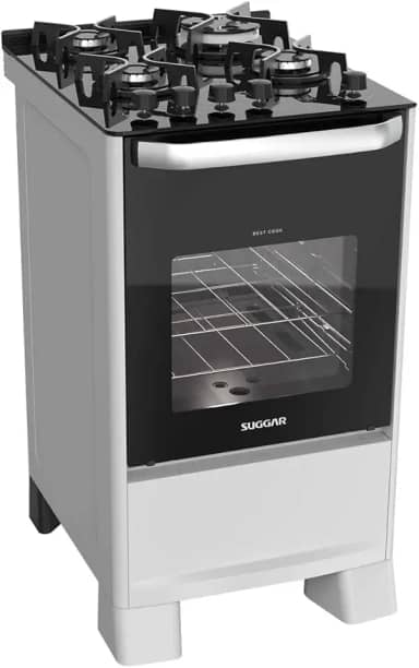 SUGGAR FOGÃO BEST GRILL BRANCO 220V MESA DE VIDRO 4 BOCAS GRILL NO FORNO TRIPLA CHAMA TREMPES FERRO FUNDIDO FGV407BR2