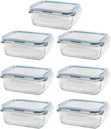 Kit 7 Potes de Vidro Herméticos 370ml Borossilicato com Travas – Marmitas Fitness Semana Completa, Meal Prep Diário, Antivazamento, Forno e Freezer