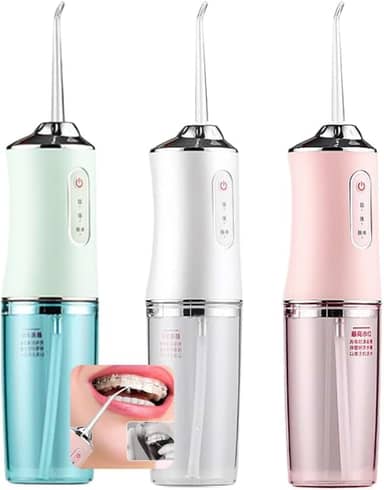 Irrigador Oral Elétrico Portátil 220ML - Limpeza Profunda de Dentes e Gengivas com 3 Modos e 4 Bicos | Ideal para Próteses e Implantes | Jato d’Água Supersônico Sem Fio