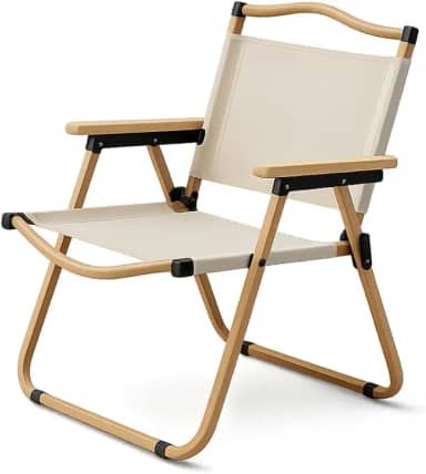 Cadeira De Praia Dobrável para Atividades de Lazer Camping e Pesca Acabamento dos Braços em Madeira Peso Suportado até 120kg (Bege)