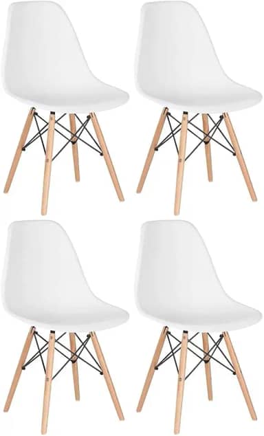 Loft7, Kit 4 Cadeiras Charles Eames Eiffel Dsw Em Polipropileno Com Pés De Madeira Clara Versátil E Elegante Sala De Jantar Cozinha Bar E, Branco