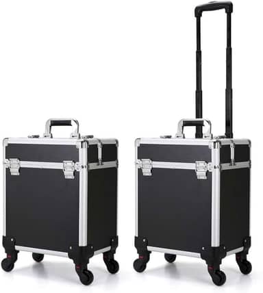 Maleta Mala de Maquiagem Profissional Divisórias e Rodinha 1+ Andar Completa Preta