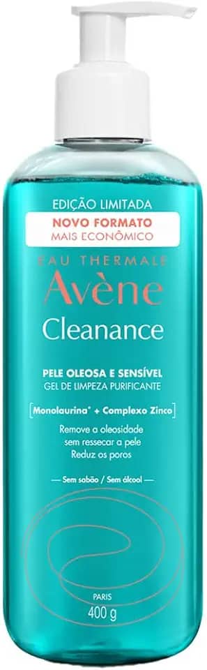 Avène Cleanance Gel de Limpeza Facial, Gel Facial Purificante com Monolaurina™, Zinco e Água Termal Avène, Controla Oleosidade, Desobstrui Poros, Reduz Cravos em 82% e Acalma Peles Sensíveis, 400g