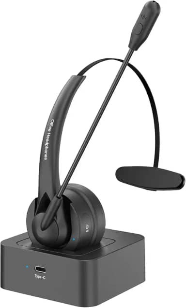 Namolit Fone de ouvido On Ear BT 5.2 Fones de ouvido sem fio Call Center Fones de ouvido com microfone com cancelamento de ruído Faixa de cabeça ajustável Controle de volume com base de carregamento