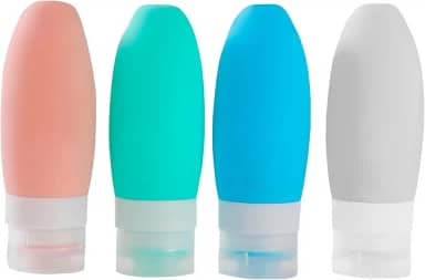 Kit Viagem com 4 Frascos em Silicone para Shampoo, Condicionador, Creme e Sabonete Líquido, com Capacidade de 90ml - Premium