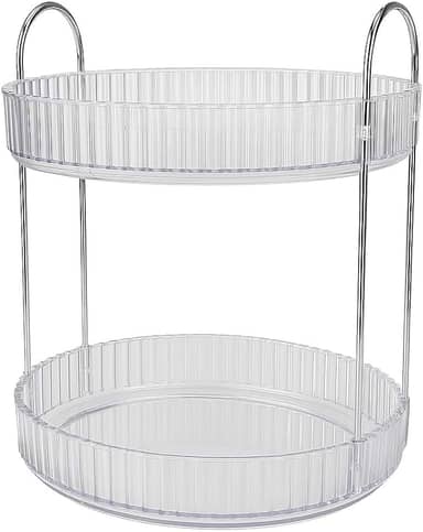 Organizador Giratório de Cosméticos, Design em Acrílico, Suporte para Produtos de Beleza Prateleira 2 Andares Rotativo de Penteadeira Banheiro Acrílico Porta Maquiagem (ORGANIZADOR GIRATORIO)