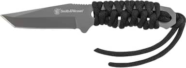 Smith & Wesson SW910TAM 15 cm de altura de carbono S.S. Faca de pescoço com lâmina Tanto de 7 cm e cabo Paracord para atividades ao ar livre, tática, sobrevivência e EDC
