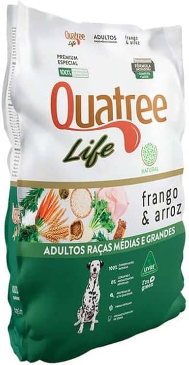 Ração Quatree Life para Cães Adultos de Raças Médias e Grandes Sabor Frango e Arroz 20kg