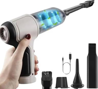 Aspirador de Pó Portátil Soprador 2 em 1 Multifuncional Sem Fio Recarregável USB Ideal Para Limpeza de Carro, Sala, Cozinha, Quarto, Banheiro, Escritório, Computador (Cinza)