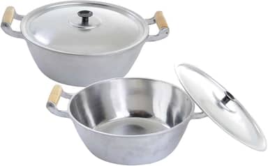 Jogo De Panela Alumínio Batido Grosso Com 2 Peças Cabo Madeira Marfim Envernizado 20 E 22