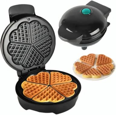 Máquina de Waffle Elétrica em Forma de Coração, 700W, 5 Divisórias, Antiaderente, 110V