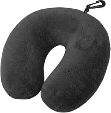 Almofada de Pescoço para Viagem com Enchimento de Silicone Anti-Alérgico, Tecido Fleece Extra Macio, Apoio Cervical Confortável, com Zíper e Mosquetão (Chumbo)