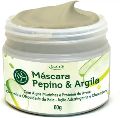Máscara Facial Pepino & Argila Com Alga Marinha e Proteina de Arroz - Adstringente e Clareadora 60g