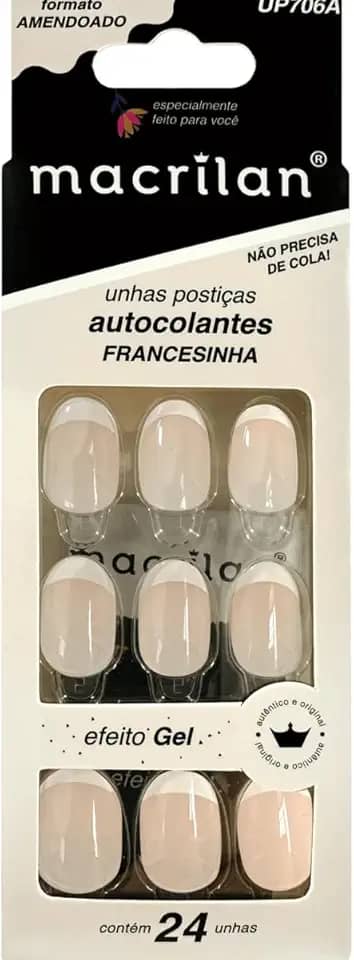 Unhas postiças formato amendoado com adesivo - francesinha - Plástico ABS UP706A - Macrilan