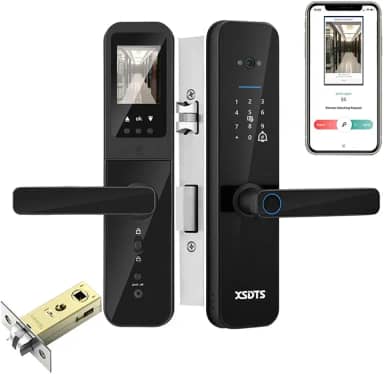 Fechadura Digital Inteligente Câmera e Campainha Eletrônica de Embutir Desbloqueio por Biometria, Senha, Cartão, Chave e Remotamente pelo App Tuya Wifi -Do Brasil F8(Preto, 22x180(5050))