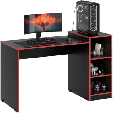 Mesa Escrivaninha Gamer Zetra com Prateleiras (Vermelho e Preto)