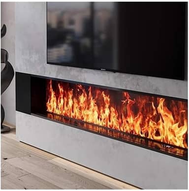 Lareira Decorativa Lareira elétrica embutida a vapor de água, chama atomizada realista 3D, controle remoto/por toque, temporizador, ajuste, preta(Pequeno)