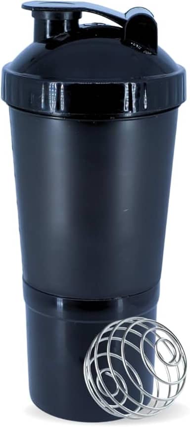 Coqueteleira Shaker Academia Compartimento Suplementos Divisórias 500ml (Preta)