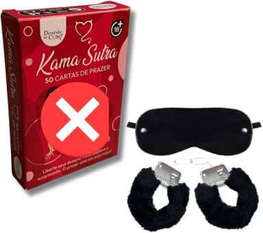 Kit Jogo de Cartas para Casais 50 Unidades com Algema com Pelúcia e Venda para Olhos