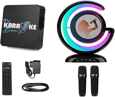 Aparelho de Karaoke Box Com Pontuação Real Contendo 18.000 músicas karaoke na memória + Caixa de Som e 2 Microfones Sem Fio