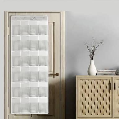 Organizador de sapateiras sobre a porta com 24 bolsos de malha e gancho, armazenamento de sapatos dobrável para sapatos ou acessórios, suporte de armazenamento suspenso que economiza espaço, cinza