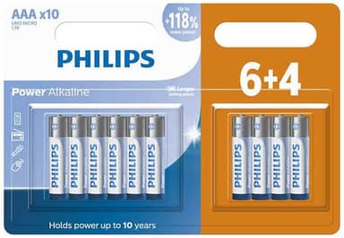 Pilha Aaa palito Philips Alcalina Pack/cartela C/10 unidades de Pilhas modelo lr03p10bp59