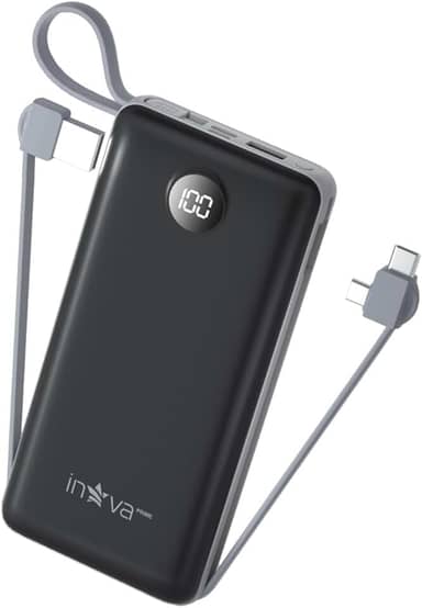 Power Bank, Carregador Portátil de 20000mAh com Carga Rápida, Múltiplas Portas, Design Leve e Proteção Inteligente para Dispositivos iOS e Android/USB/Type-C/Preto/(KV-P204-‎Preto)