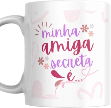 Caneca Porcelana Personalizada Presente Amigo Oculto Secreto da Onça Natal Minha Amiga Secreta