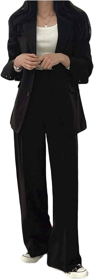 Terno Calças Terno Jaqueta Feminina Slim Casual, Preto, XG