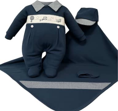 Saída de Maternidade Para Bebê Menino Céu Marinho 04 Peças