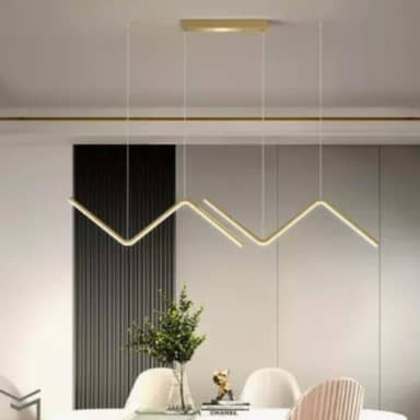 Luminária Pendente Duplo Zig Zag Moderna Dourado com Controle Remoto, 3 Cores de Luz (Fria, Neutra e Quente) Lustre Para Sala de Jantar, Cozinha e Bancada, Design Minimalista, Alumínio, Bivolt